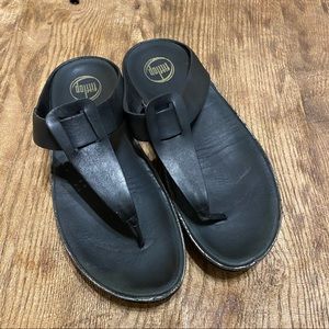 Fitflop Black Leather Toe-Wedge Sandal